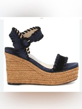 Jimmy Choo Abigail Espadrille Platform Wedge Sandal in Navy/Black size 39.5 EUC